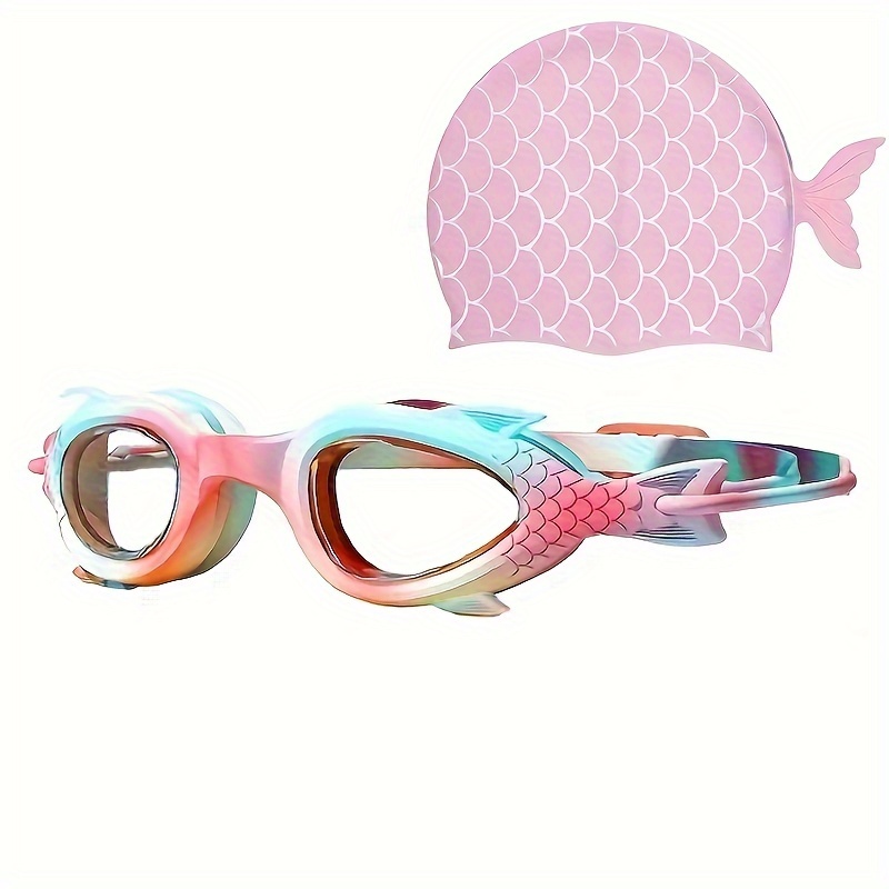 Children's Swimming Goggle and Silicone Cap, Cartoon Design, Anti-fog Clear Vision for Boys and Girls, Professional Water Sports Swimming Equipment