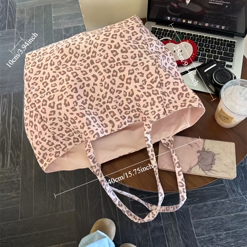 TEMU Sac tendance coréen léopard rose, grand sac fourre-tout polyvalent léger, sac à bandoulière de voyage pour femme