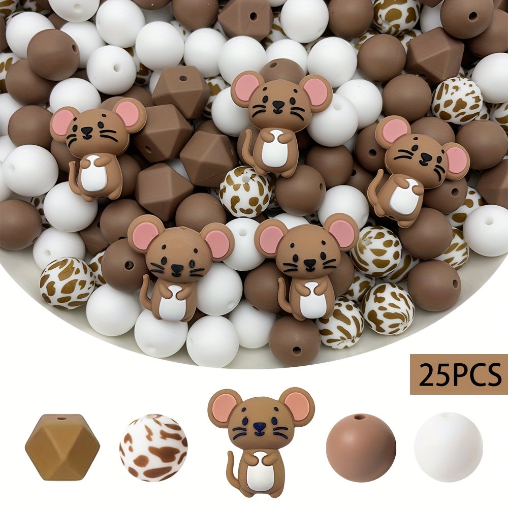 Image of 25pcs Set Of Cartoon Mouse Silicone Focus Beads - Bulk Rubber Beads For Pen And Keychain Crafting, Bead Pens - Beads & Bead Assortments