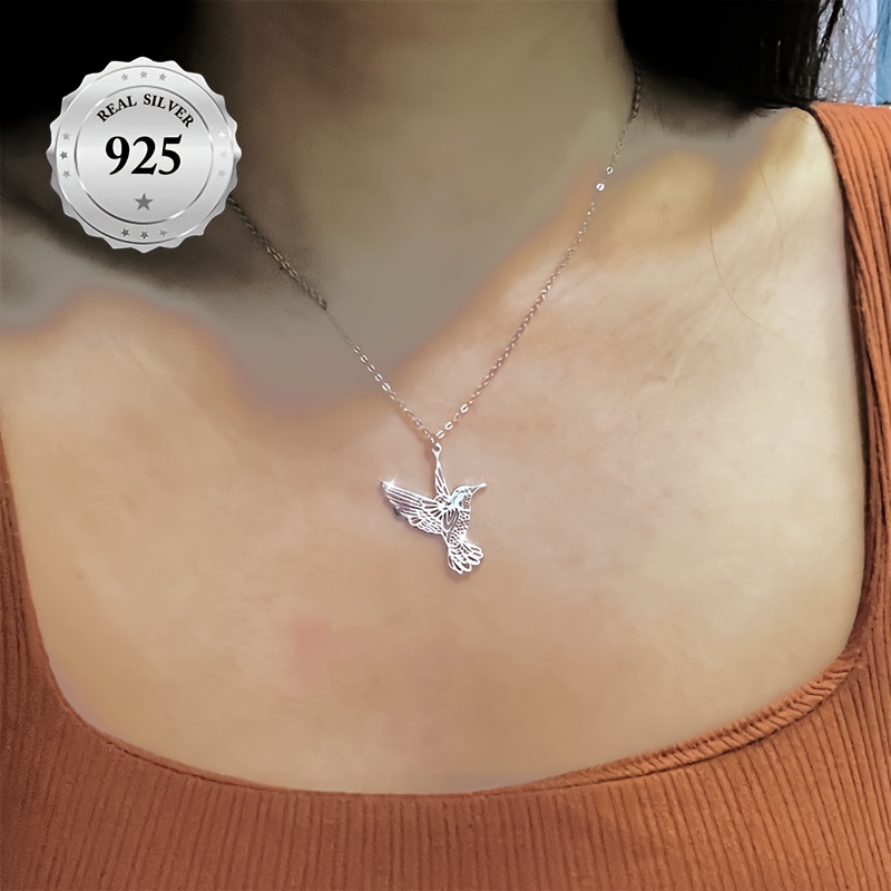 S925 Silver Hummingbird Pendant Necklace, Lightweight