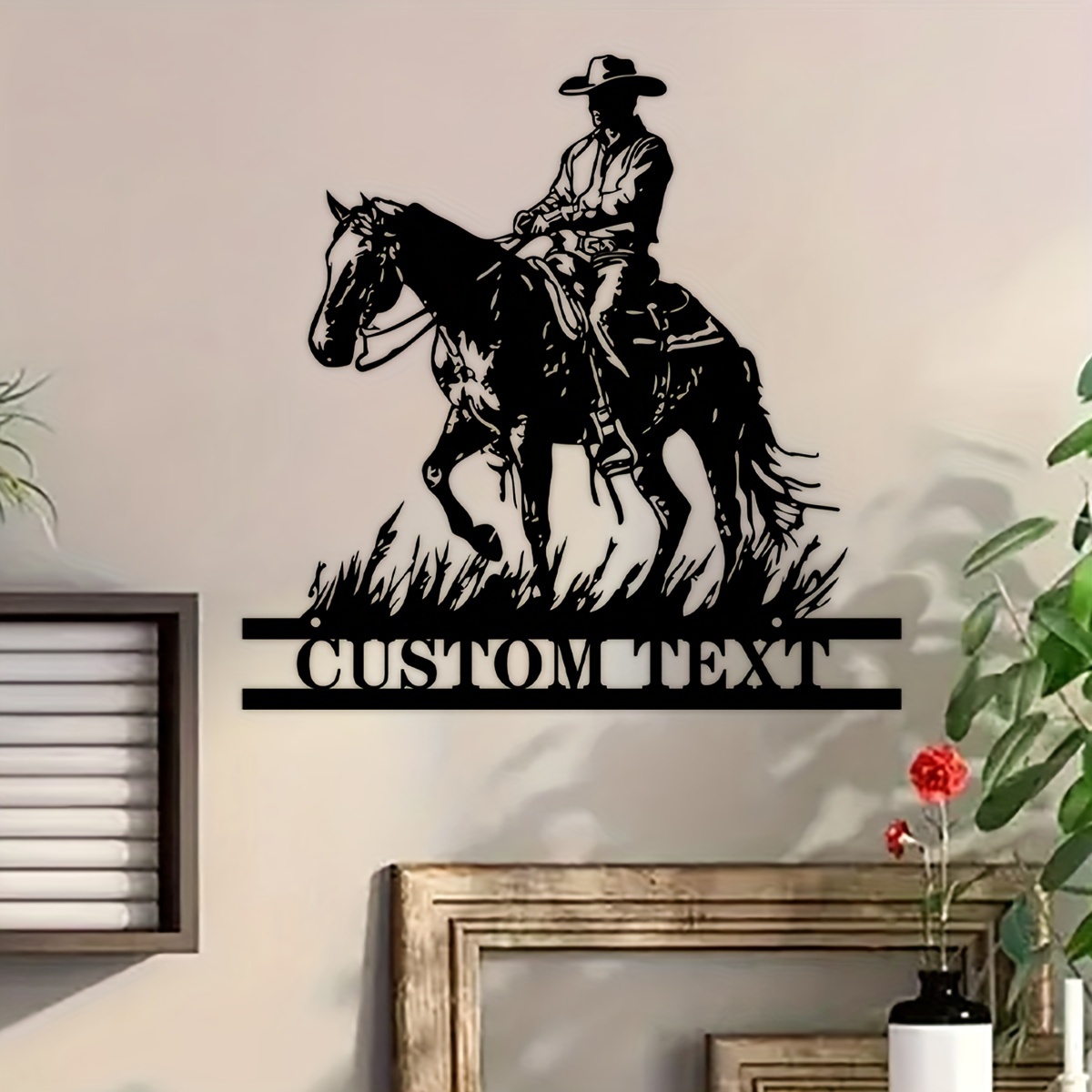 

1pc Vintage Personalized Cowboy Metal Wall Art - Custom And Cowboy Silhouette Sign, Rustic Home Decor, Multifunctional Wall Hanging Plaque, No Power Needed