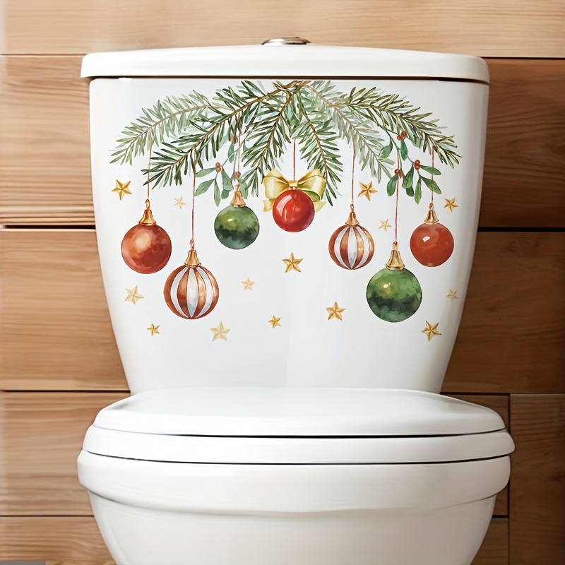 TEMU 1pc Hand-painted Watercolor Christmas Pendant Toilet Lid Decoration Sticker, Pvc Material, And Remove, Suitable For Seasonal Home Decoration,