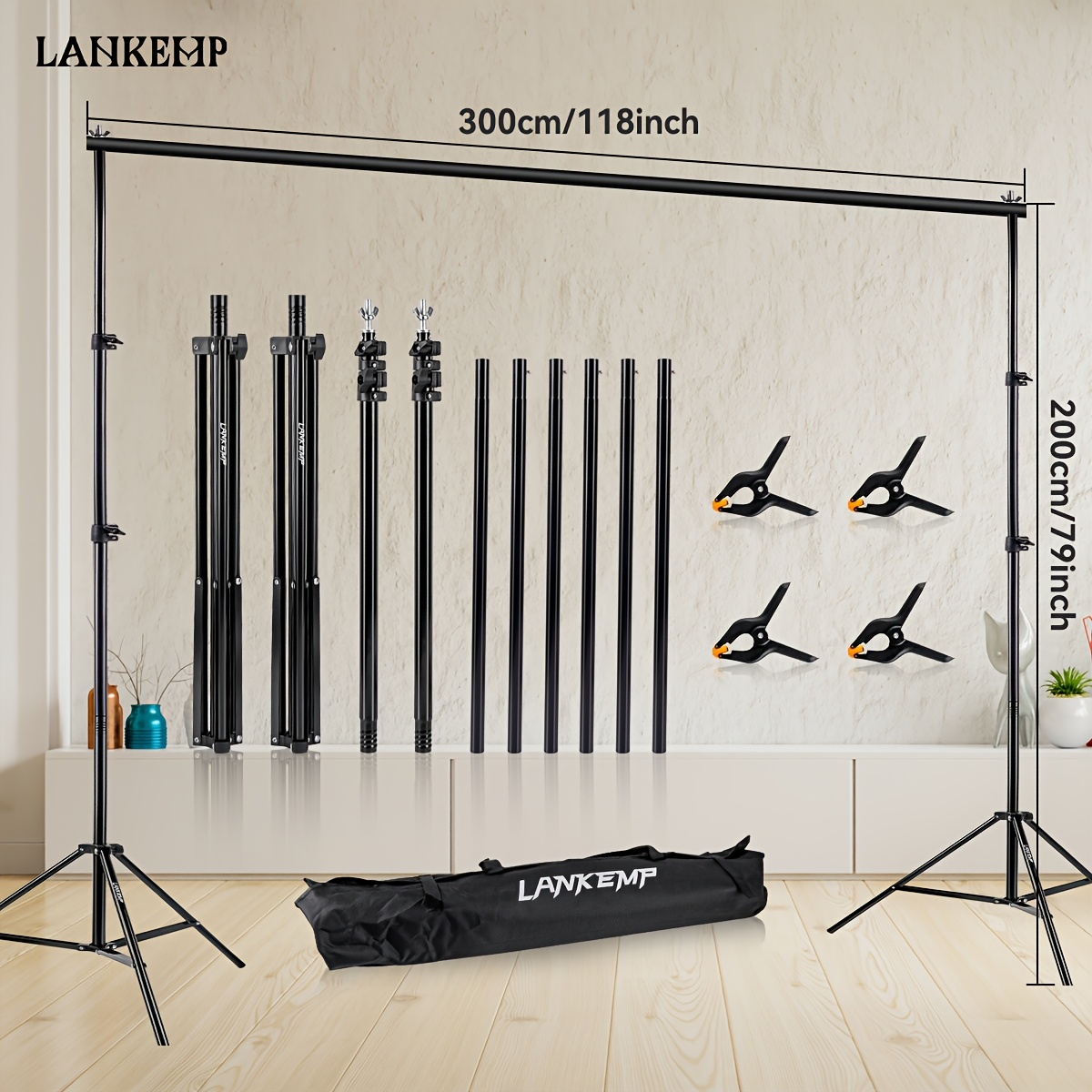 E-shop 7 x 10ft LANKEMP Fotohintergrund-Ständer-Set, Verstellbarer Rahmen für Fotografie, Hintergrundhalterung für Partydekorationen (Bestellen Sie und