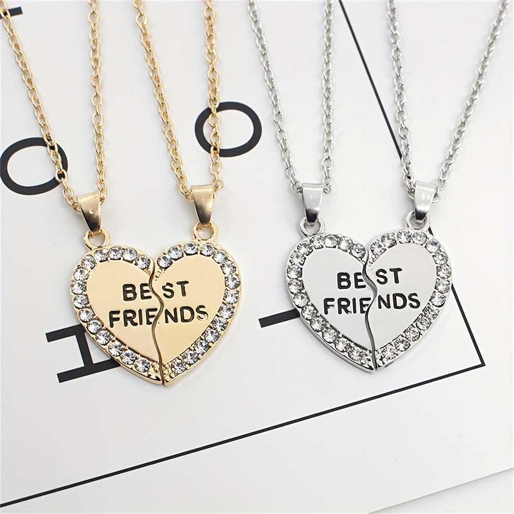 

2pcs/set Collier Meilleure , Pendentifs Coeur Creux en de , Chaîne BFF pour Femmes, Couleurs Mélangées, Bijoux d'Épissage de Clés d'