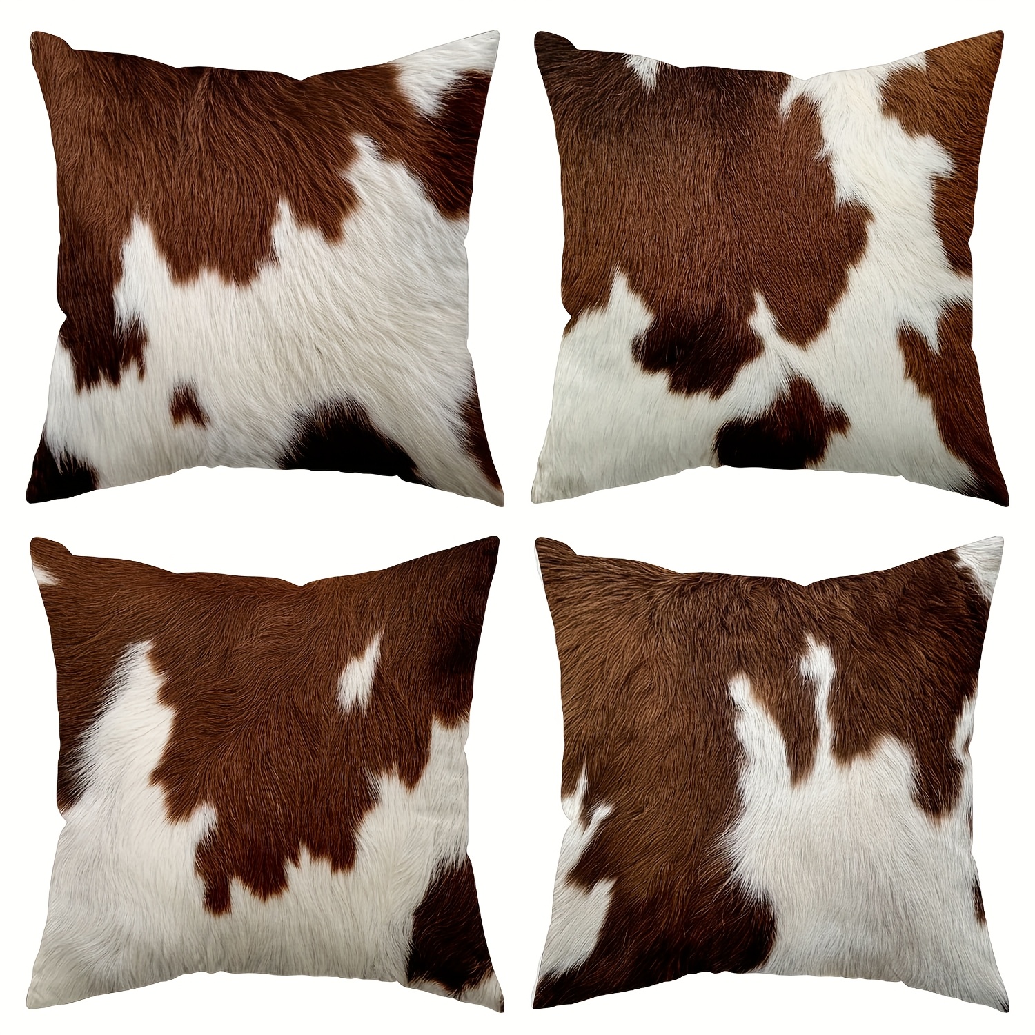 TEMU Ensemble de 4 housses de coussin de style minimaliste moderne avec une texture de cuir de vache marron et blanc, mesurant 18X18 pouces. Lavables