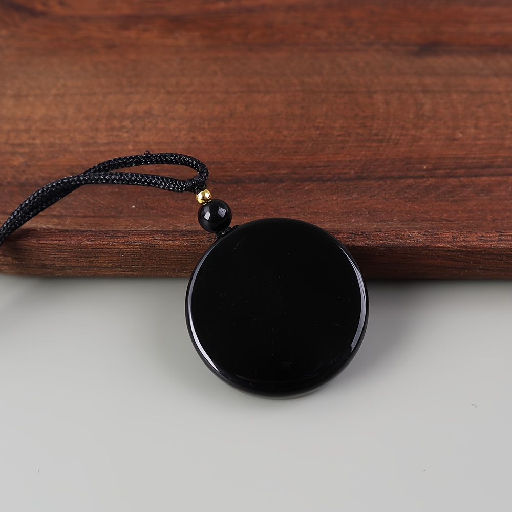 TEMU Pendentif en Noire Ronde Naturelle pour Hommes - Collier de Protection - Pendentif Défenseur