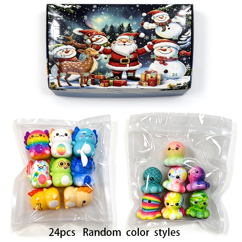 Image of 24pcs Christmas Salamander And Octopus Advent Calendar Toy Set, Soft Slow Rising Toys, Kids Party Favor Pack, Christmas Advent Calendar Gifts For Children, Classroom Rewards, Random Color