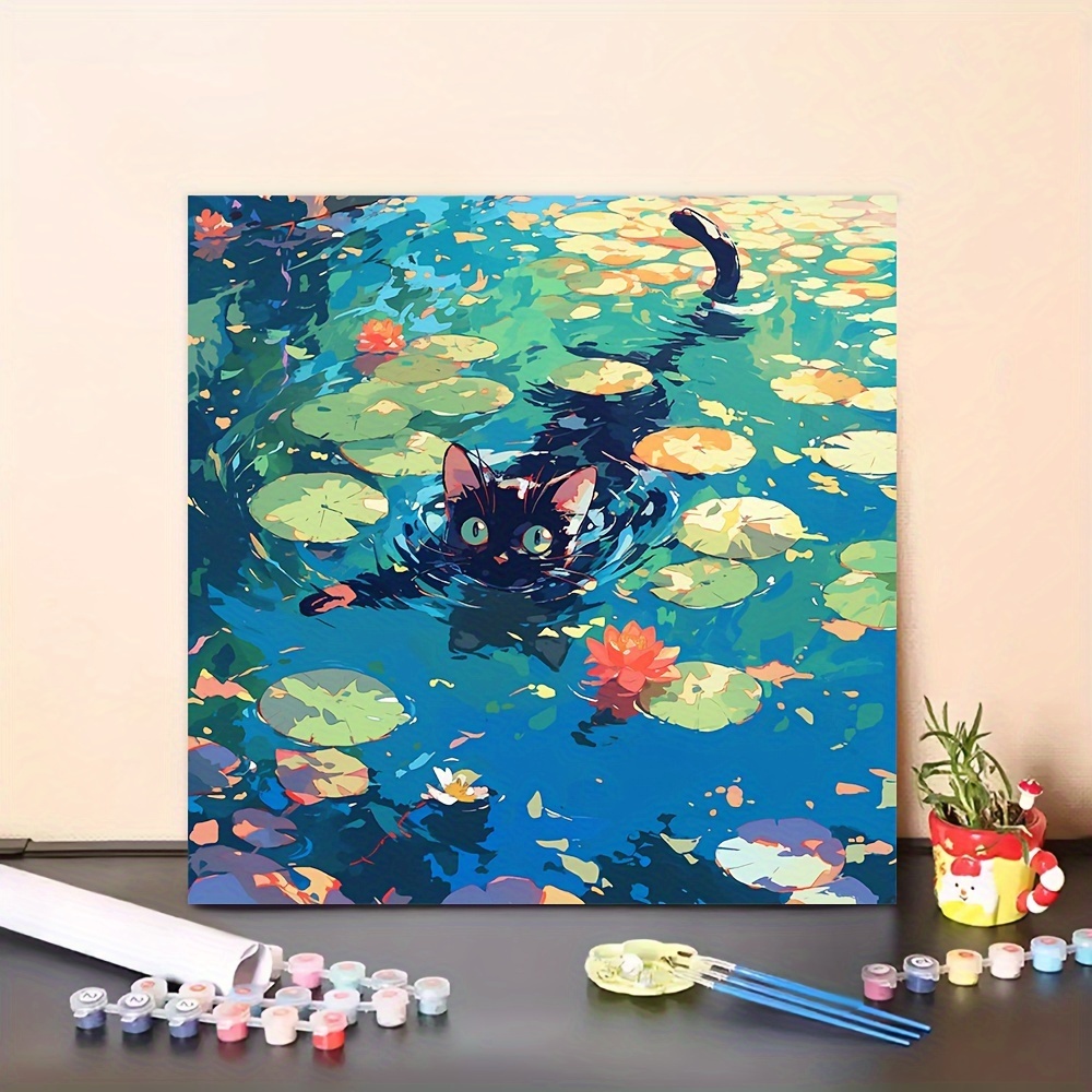 

Swimming Cat Paint-by-numbers Kit For Adults - 17.71" X 17.71" Canvas, Acrylic & Watercolor Painting Set, Ideal Gift And Home Decor