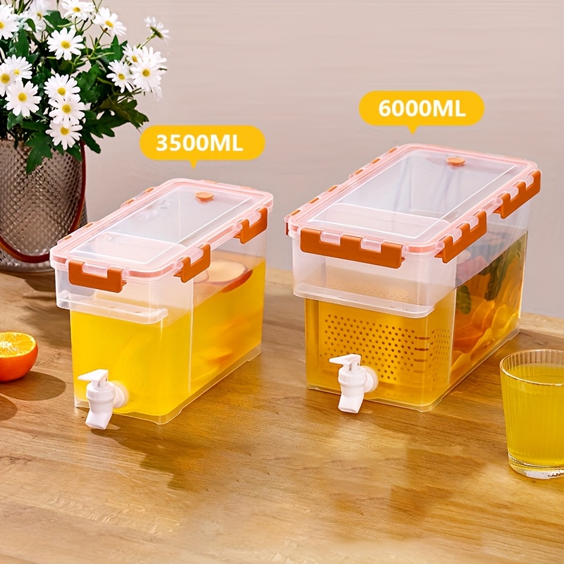 5L/3L Chilled Beverage Bucket, Water Kettle with Faucet for Refrigerators, Beverage Dispenser for Refrigerators, Fruit Tea Pot Made of PP Material, Lemon Water Container, Ideal for Parties, Weddings, Summer Events, And Home Kitchens