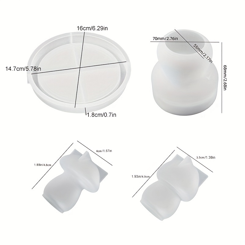 Image of 4pcs/set Mushroom Candlestick Silicone Mold Round Tray Epoxy Resin Molds Handmade Gypsum Plaster Concrete Cement Crafts Mushroom Candle Mould Home Decor Making Supplies