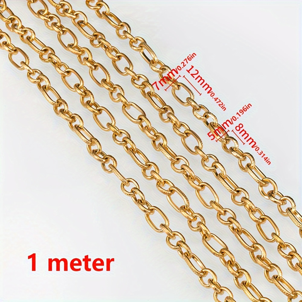 1 Meter European And 7mm Stainless Steel Electroplated Oval Ring Chain With Engraved Thickened Chain Suitable For Diy Men's Necklace Bracelet Accessories