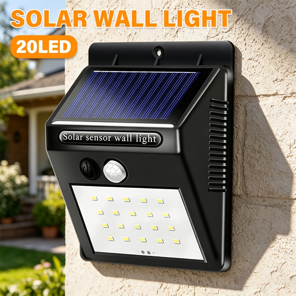 TEMU 1pc 20 Led Solar Motion Sensor Wall Light, Outdoor Solar Security Light With Pir Motion Sensor, Solar Outdoor Light Suitable For Patios, Yards,