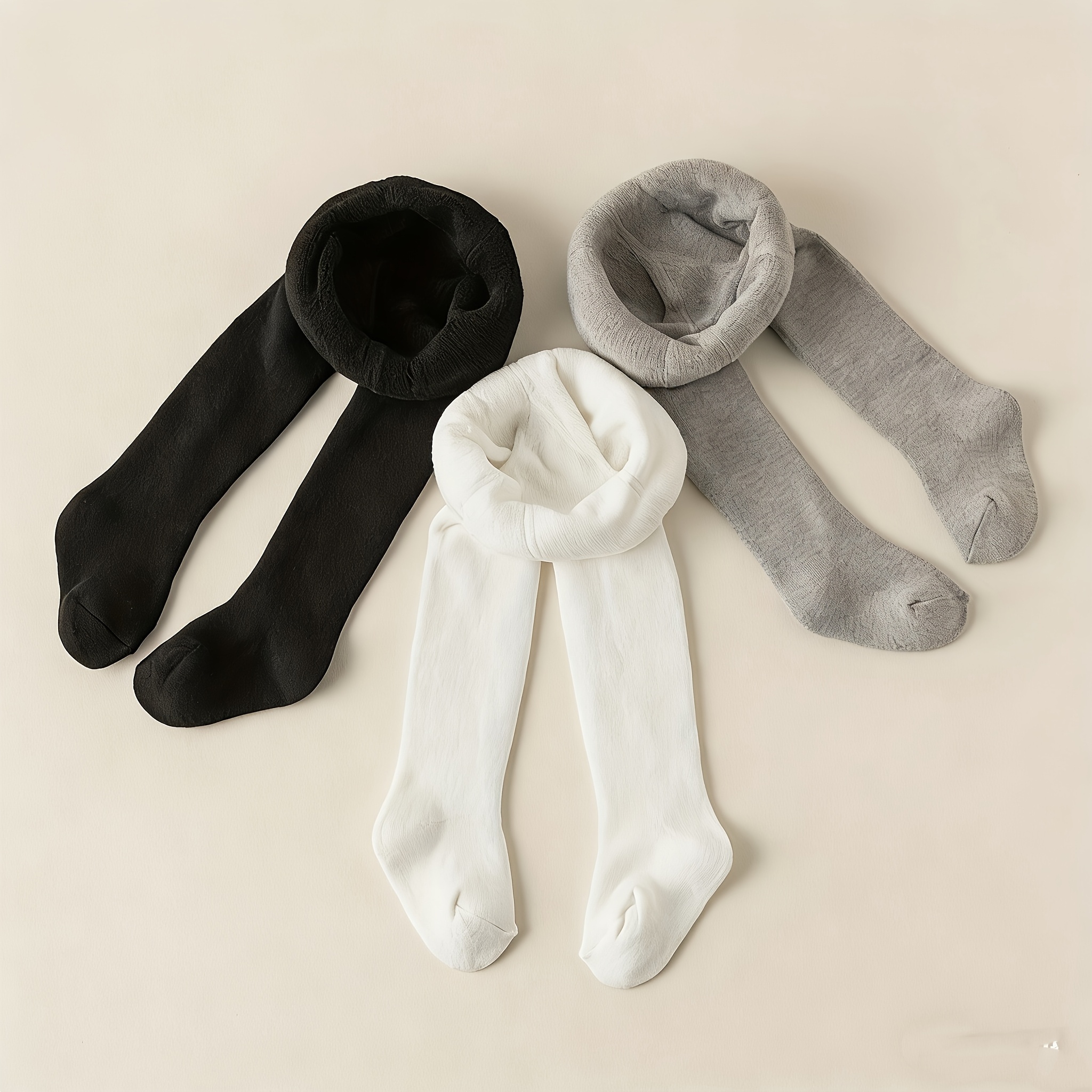 3 Pairs Of Packaged Autumn And Winter Fleece-lined Thickened Baby And Toddler Terry Tights, Soft, Breathable, Suitable For Autumn And Winter Daily Wear