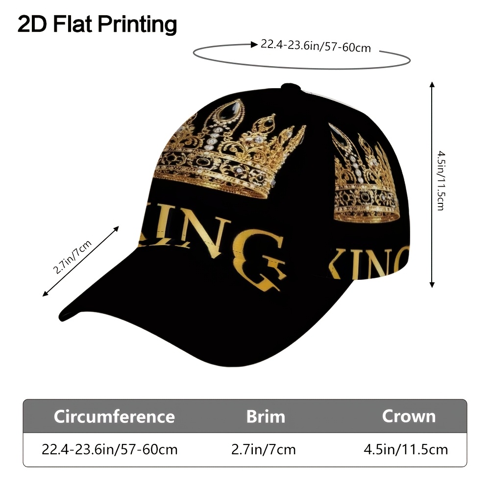 TEMU 1pc King Adjustable Snapback Baseball - Lightweight Polyester Unisex Hat With Crown, Suitable For Outdoor Sports, Travel, Parties, Christmas