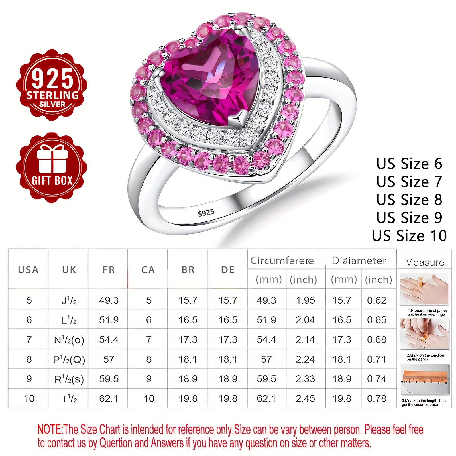 Pink Sparkling Zirconia Ring S925 Silver Heart Shape