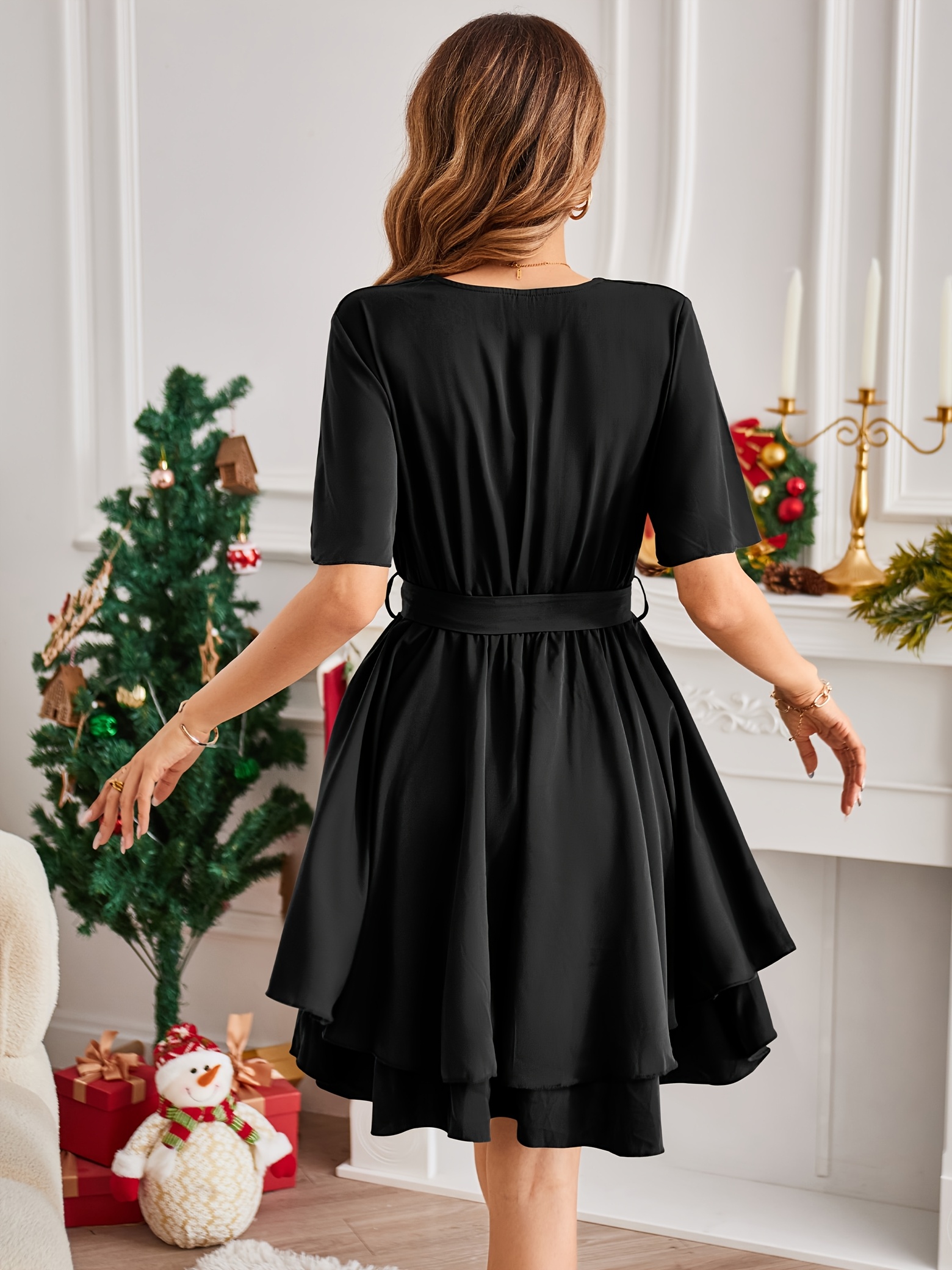 Abito Donna Trendyol Mini Con Scollo Alto E Orlo A Volant - Vestito Elegante In Poliestere - Foto 3