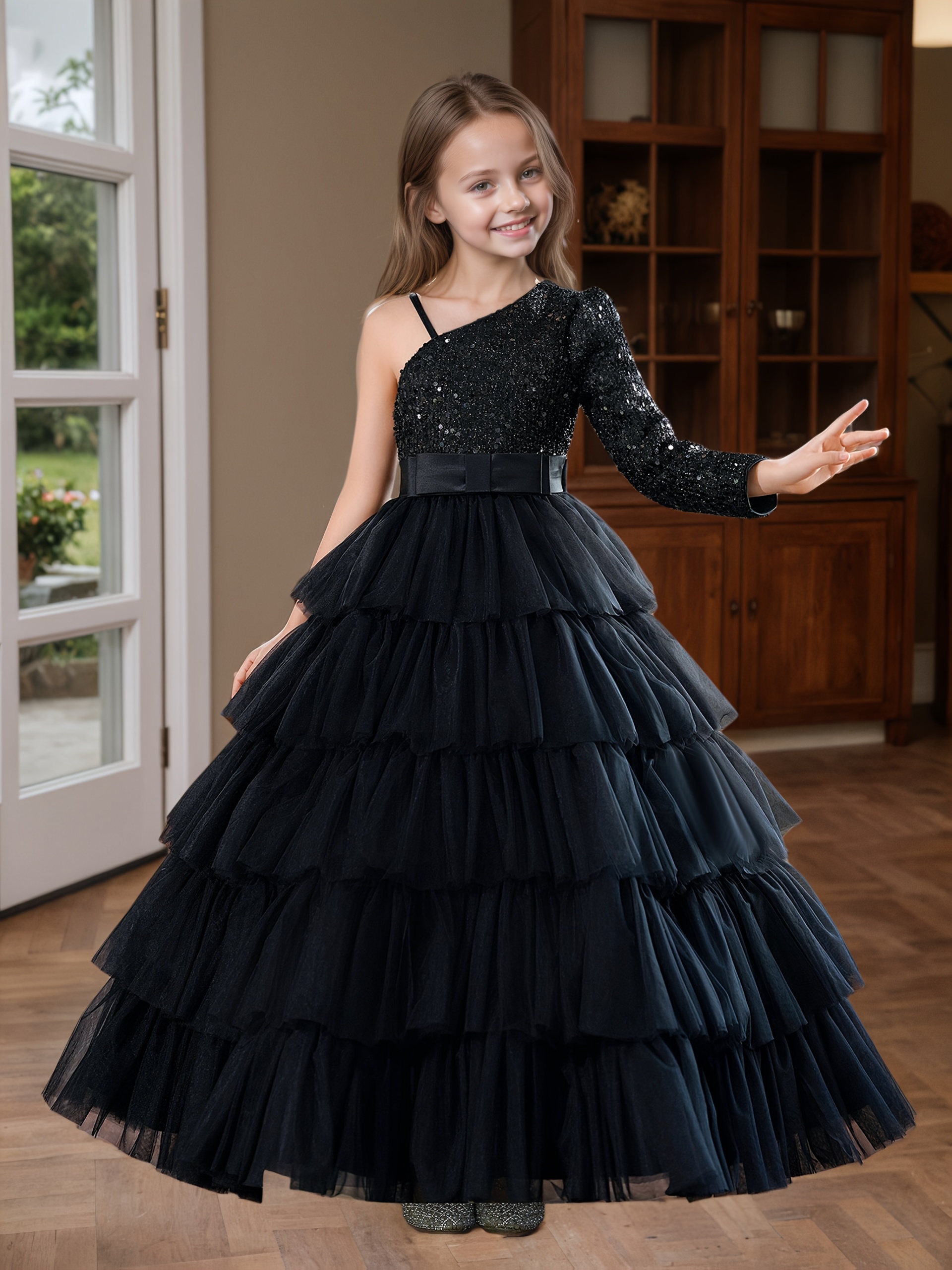 black concert dress girl girls dance evening high end elegant Indulge in timeless style __model:Diana A-line Satin Sweetheart Lace Size:130