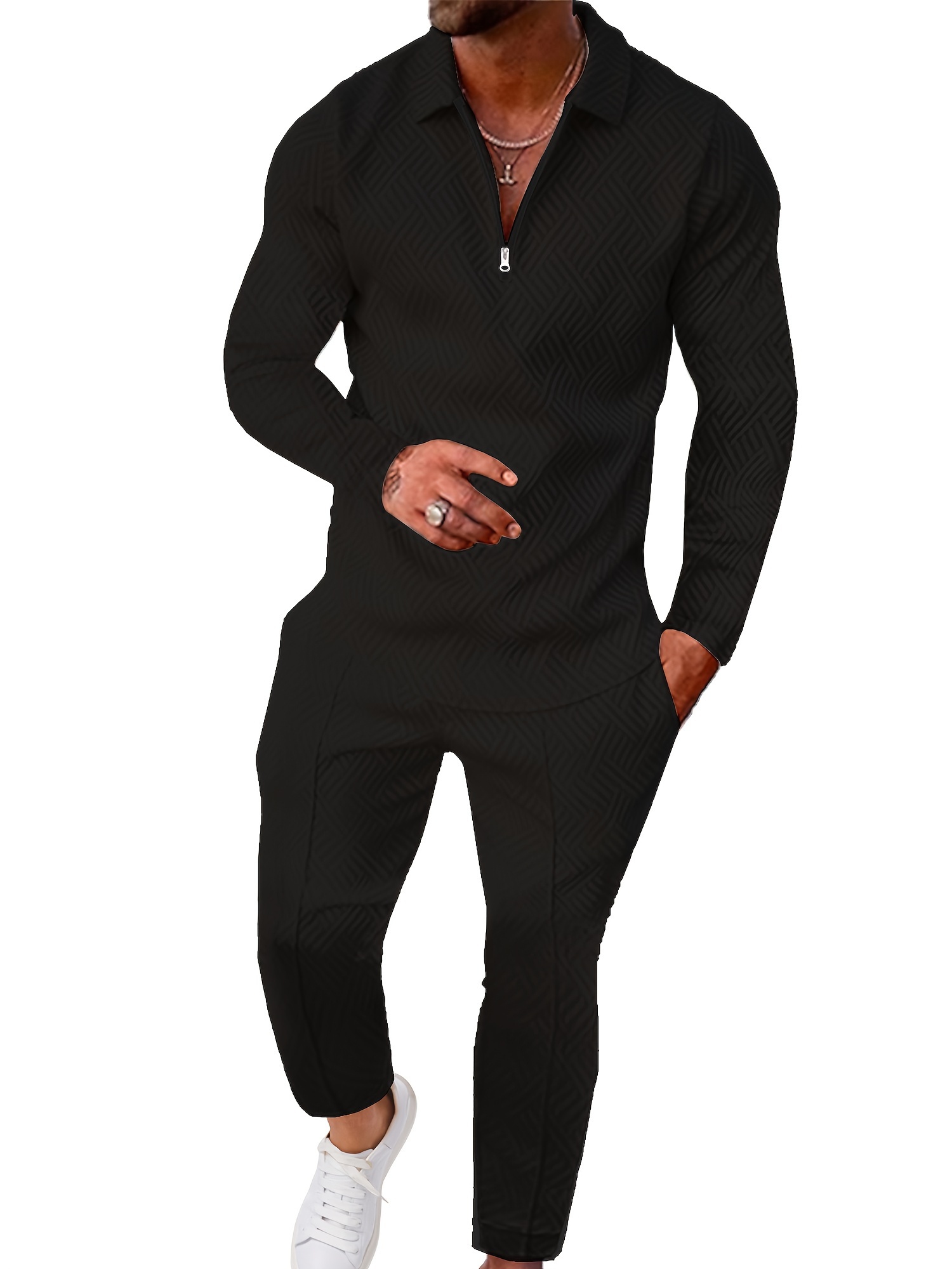 mens 2pcs set casual outfits long sleeve shirt & pants track