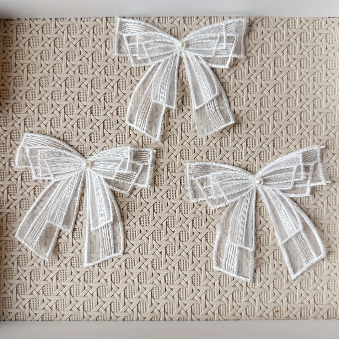 E-shop 3 Stück Spitzen-Schleifen-Stickerei-Patches für DIY-Kleider, Kopfschmuck, Kleidung -Dekoration – Aufnäher-Applikationen