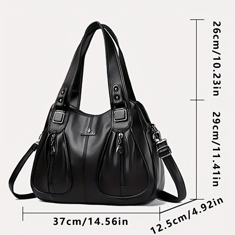 womens casual shoulder bag burgundy solid color lightweight with adjustable strap zipper closure polyester lined edge paint multi pocket crossbody handbag for travel commuting dating shopping holiday theme Product details 1