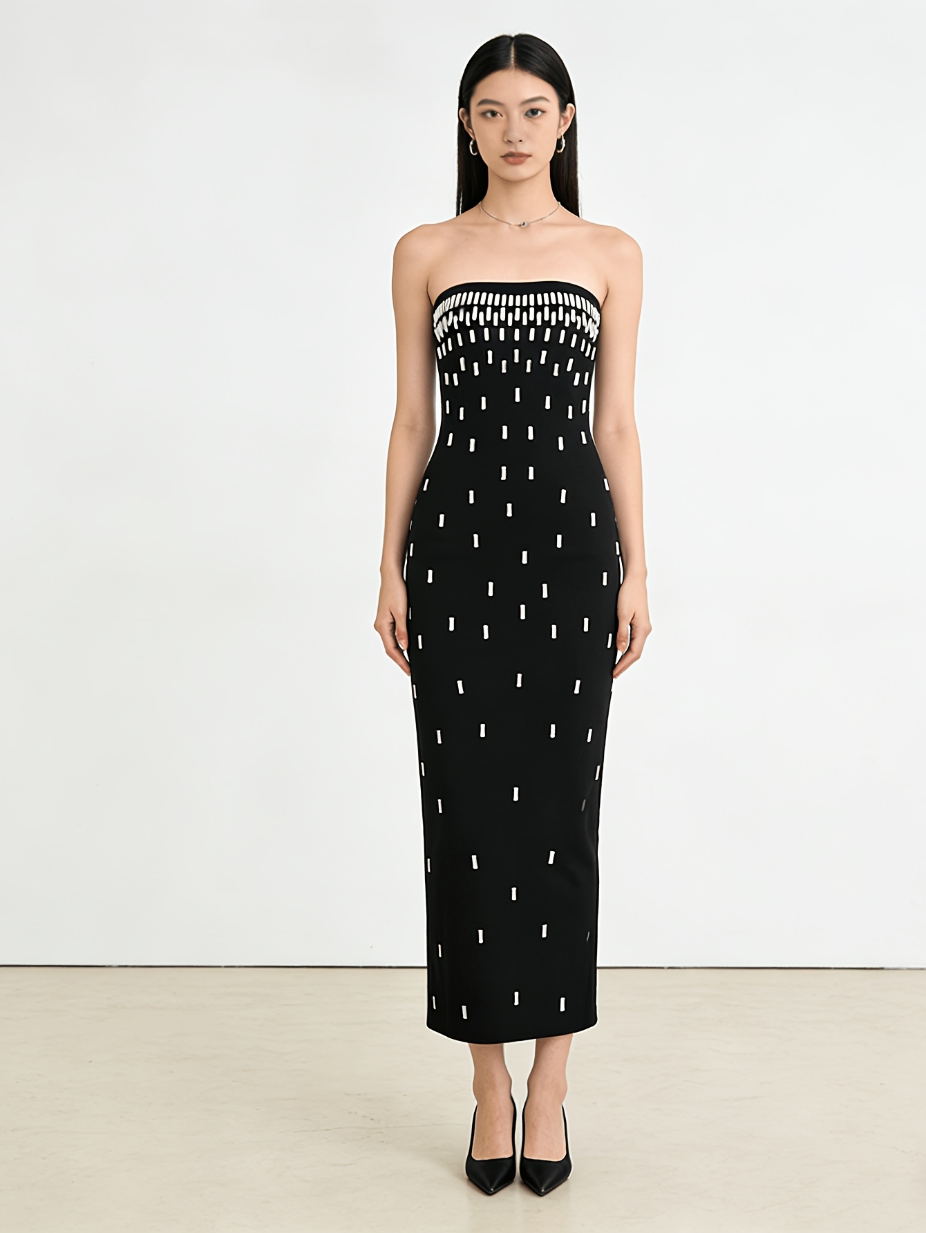 black new arrival strapless back slit maxi dress