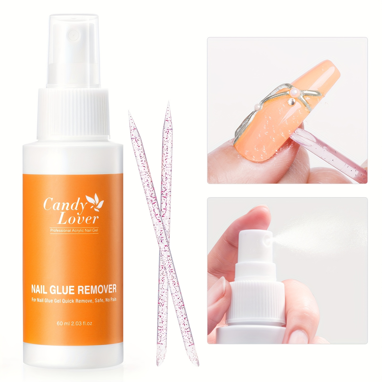 TEMU 60ml Nail Glue Remover With 2 Sticks - -on Gel Removal For Fake Nails, Not For Base Or Polish, Includes Nail File, Formaldehyde-free & Dye-free Formula