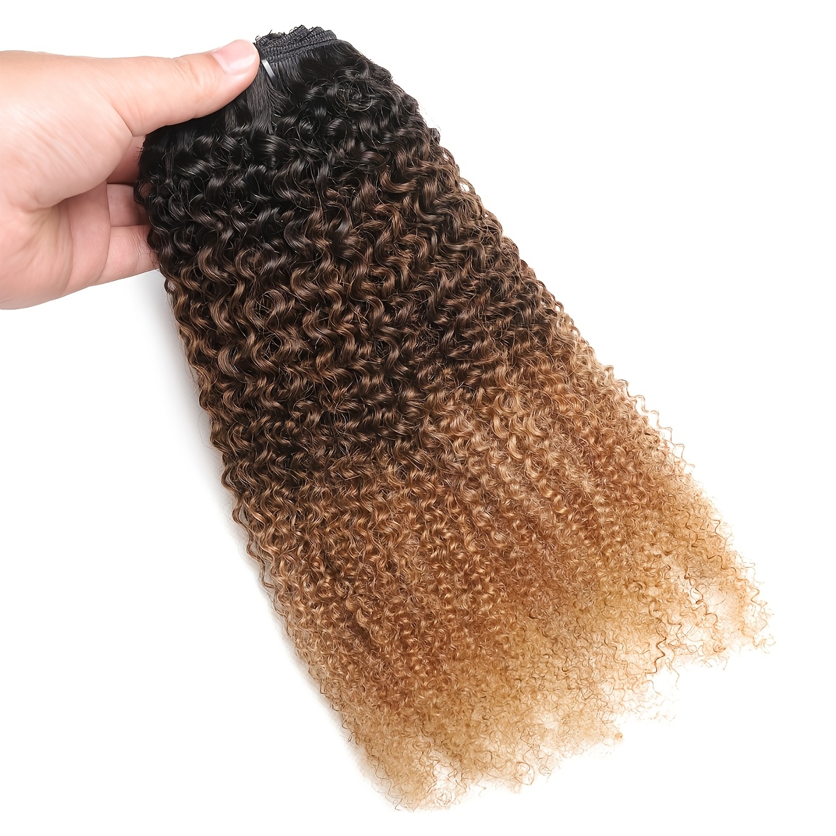 TEMU 8pcs Extensions à Clip Afro Bouclées | Cheveux Humains Blonde Miel T1B/4/27 Boucles Tissées, 120G/Set