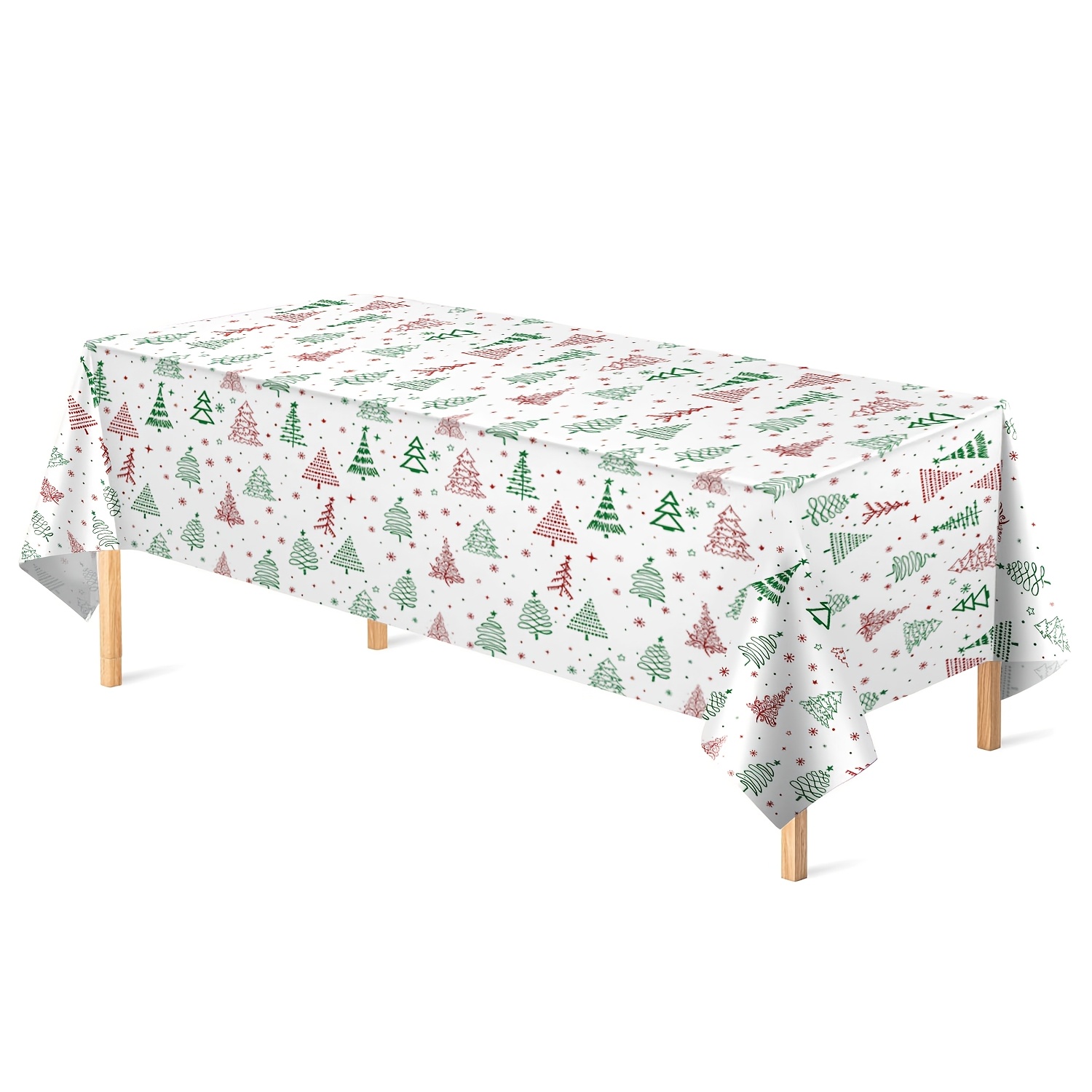 TEMU 1pc White Christmas Tree Tablecloth, Disposable Plastic Tablecloth, 137x274cm, Christmas Plastic Party Tablecloth, Suitable For Rectangular