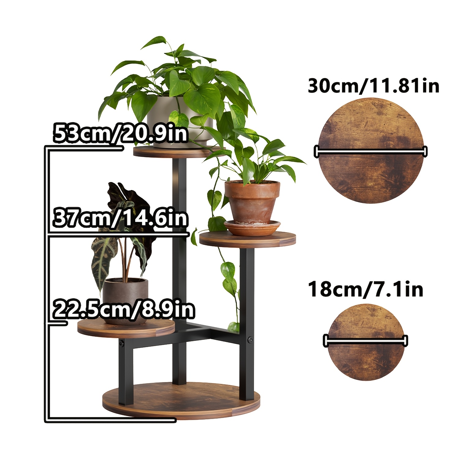 TEMU Portavasi vintage da 33 pollici a 3 e 5 ripiani in combinazione legno-metallo - Scaffale per piante grasse e fiori, disponibile nelle misure