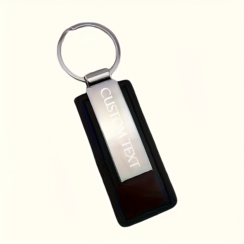 Image of Custom Text Engraved Keychain, Alloy Easy Style Keyring With Black Faux Leather, Personalized Laser Engraving Key Pendant For Cars And Bags