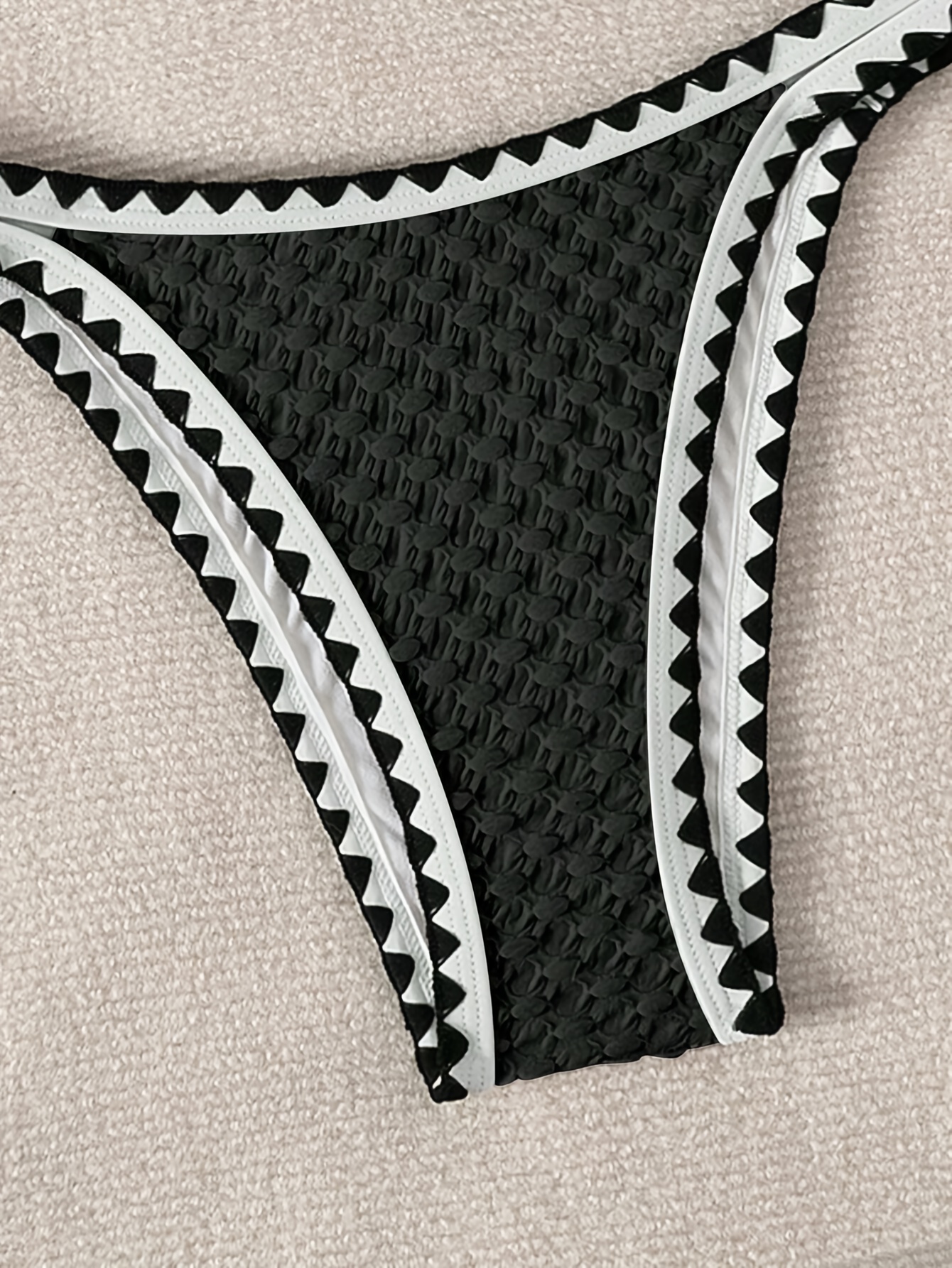 Contrast Trim Whip Stitching Textured Fabric 2 Piece Set Bikini Swimsuits, Women's Swimwear & Clothing