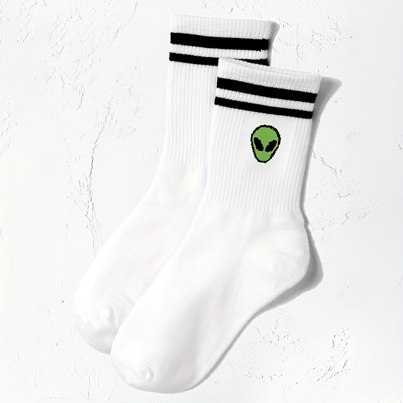 Image of 1 Pair Men's Socks Double Stripe Athletic Mid-calf Socks Casual Fashion Trendy All-match Men's Long Socks