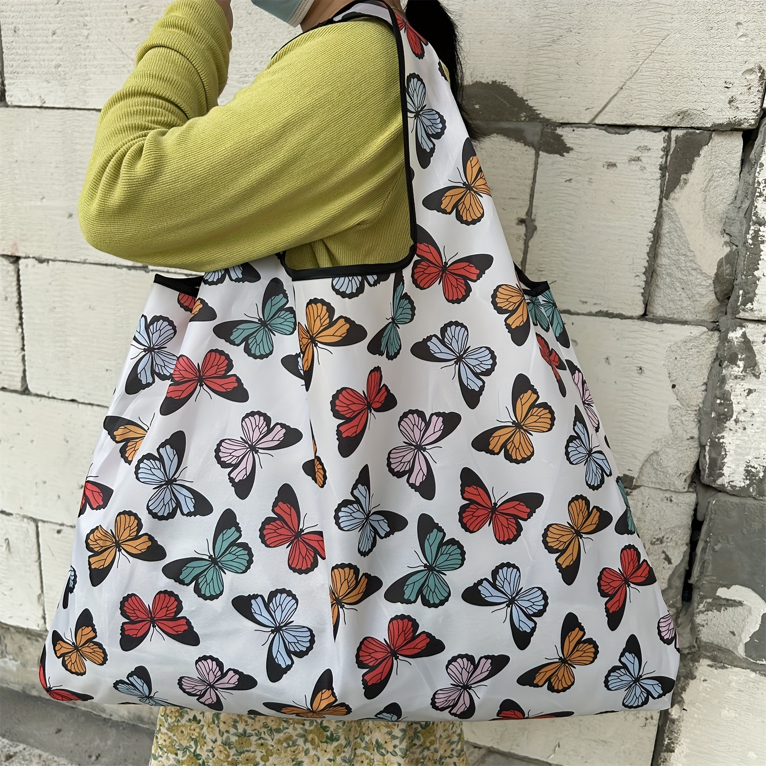 

Colorful Butterflies Print Large Capacity Portable Shopping Bag, Reusable Lightweight Soft Tote Bag, Foldable Portable Shoulder Handbag, Casual Daypack For Going Out