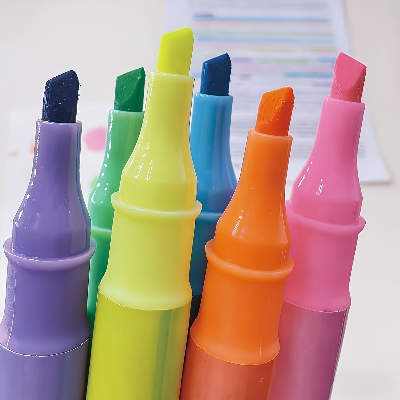 TEMU Resaltadores Pastel de 6 Colores con Marcadores de Punta Biselada - Tinta de Secado Rápido Sin Manchas Adecuada para Journaling, Estudio , y