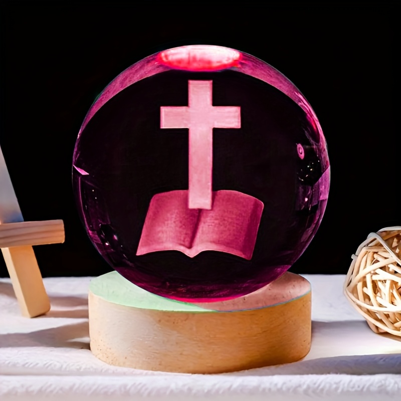 3d cross crystal usb powered night light ball with   and cross polished glass   freestanding adjustable lighting providing traditional religious glass sculpture decoration for christian   details 0