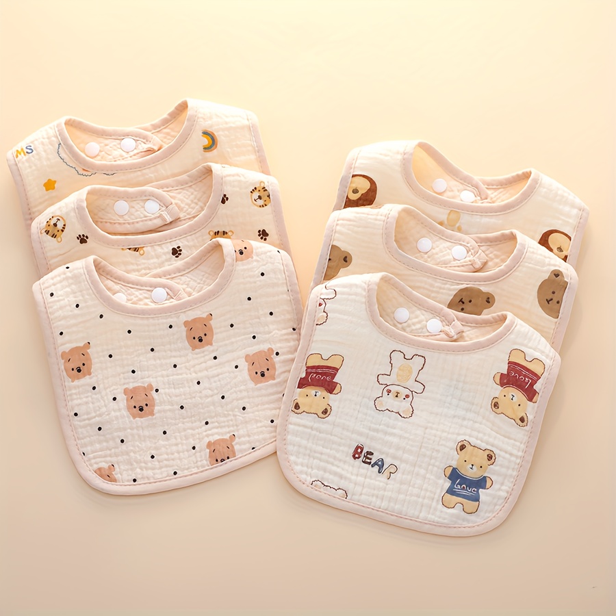 

6 Pack Of Baby Bibs - Soft Cotton With Adorable Animal Prints, Perfect For Mealtime And Bottle Feeding - Suitable For Ages 0-3