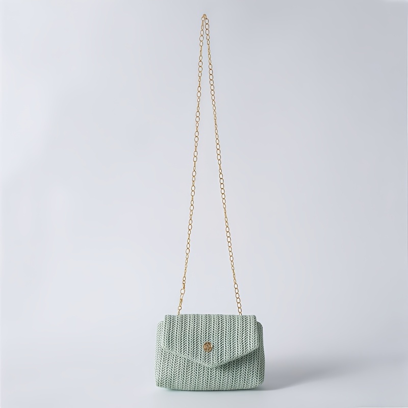 E-shop Neue grüne gewebte Clutch für Damen, Sommerurlaub Strohhandtasche, Reisetasche, stylische Ketten Schulter Crossbody Tasche, Strandtasche, für