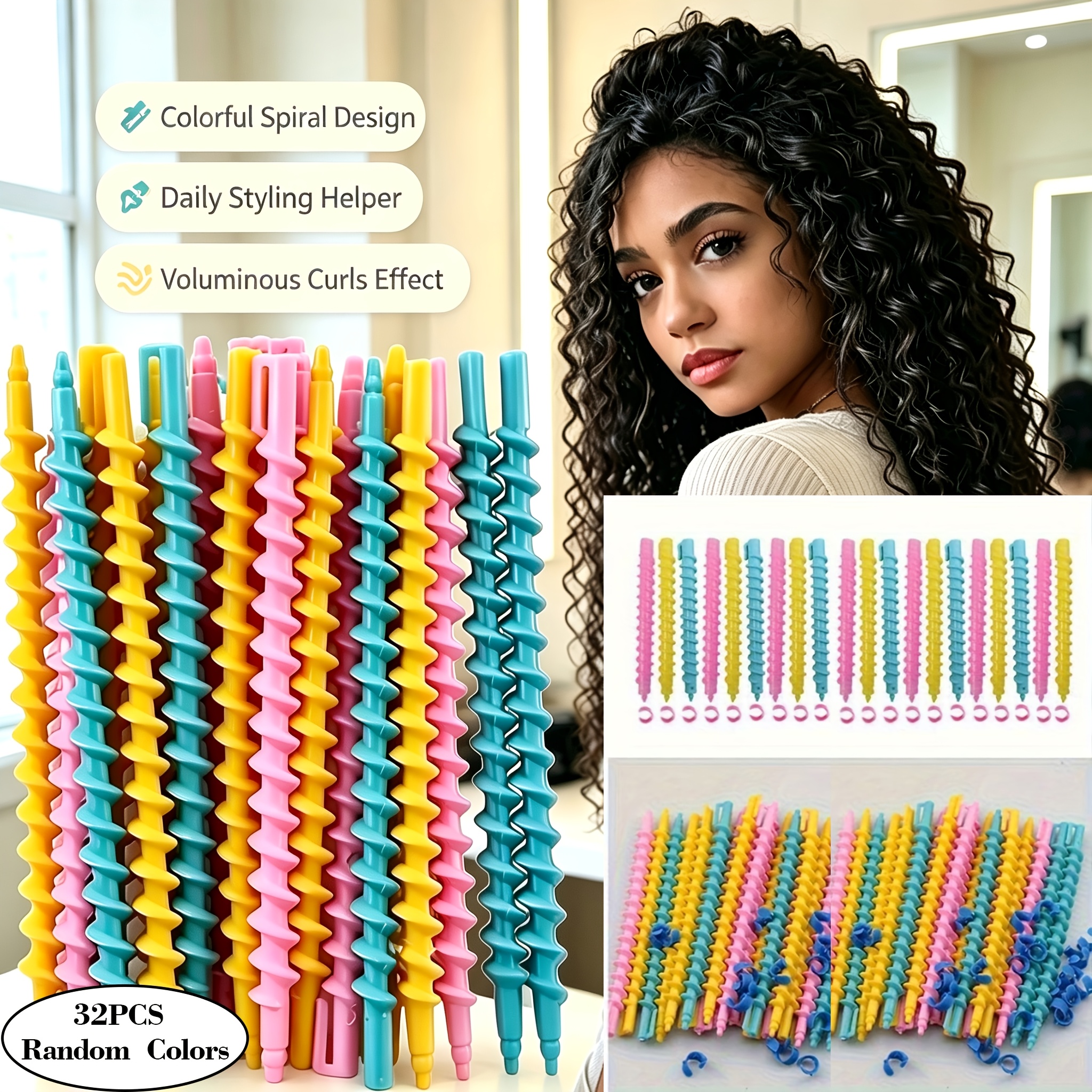 TEMU Rizador de pelo en de 32 piezas - Colores aleatorios - Varita rizadora de plástico resistente al , rizador de pelo, herramienta de peinado DIY,