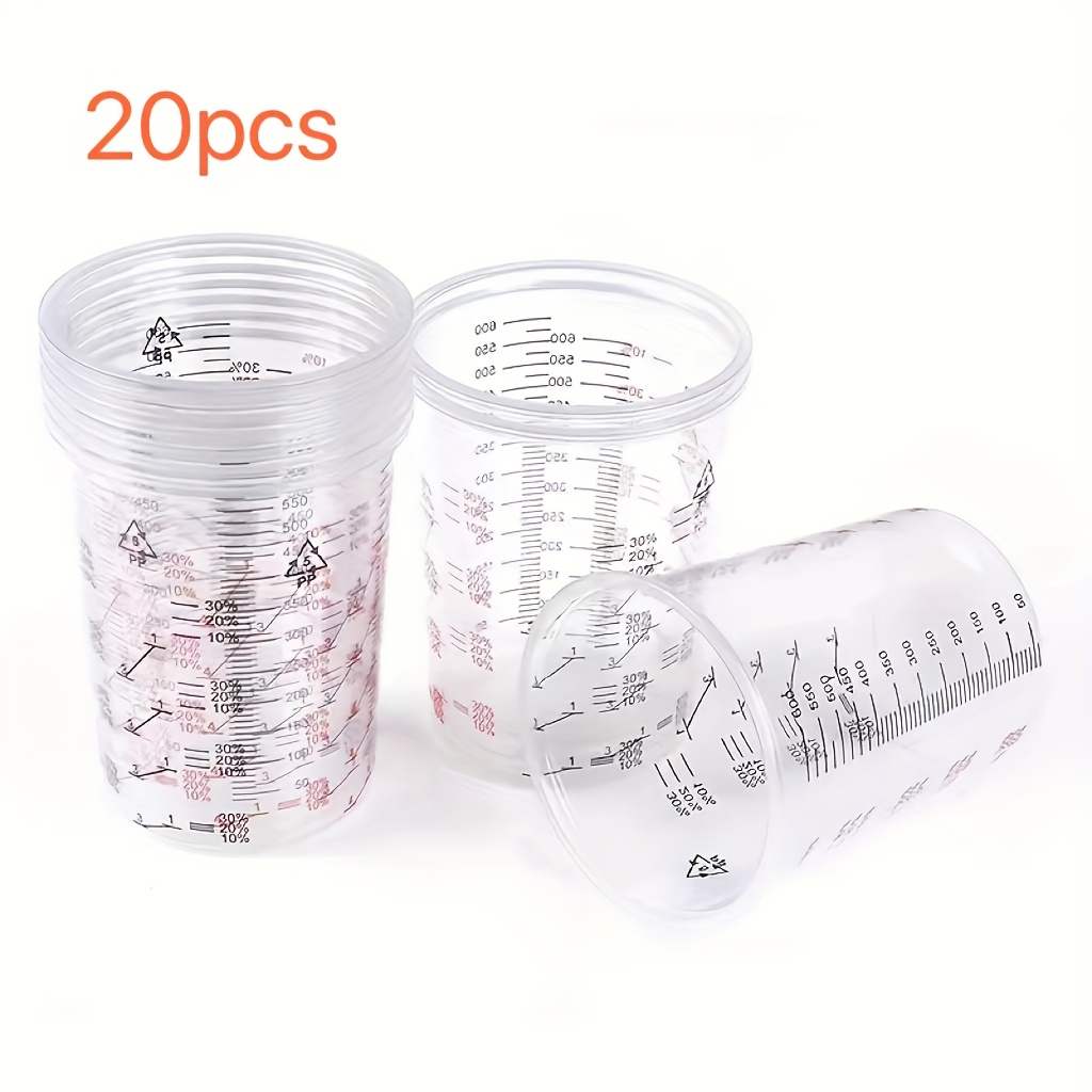600ml Calibrated Paint & Resin Mixing Cups - Clear Plastic With Measuring Scales, Ideal For Crafts And Diy Projects, Craft Supplies | Clear Plastic Cups | Durable Plastic