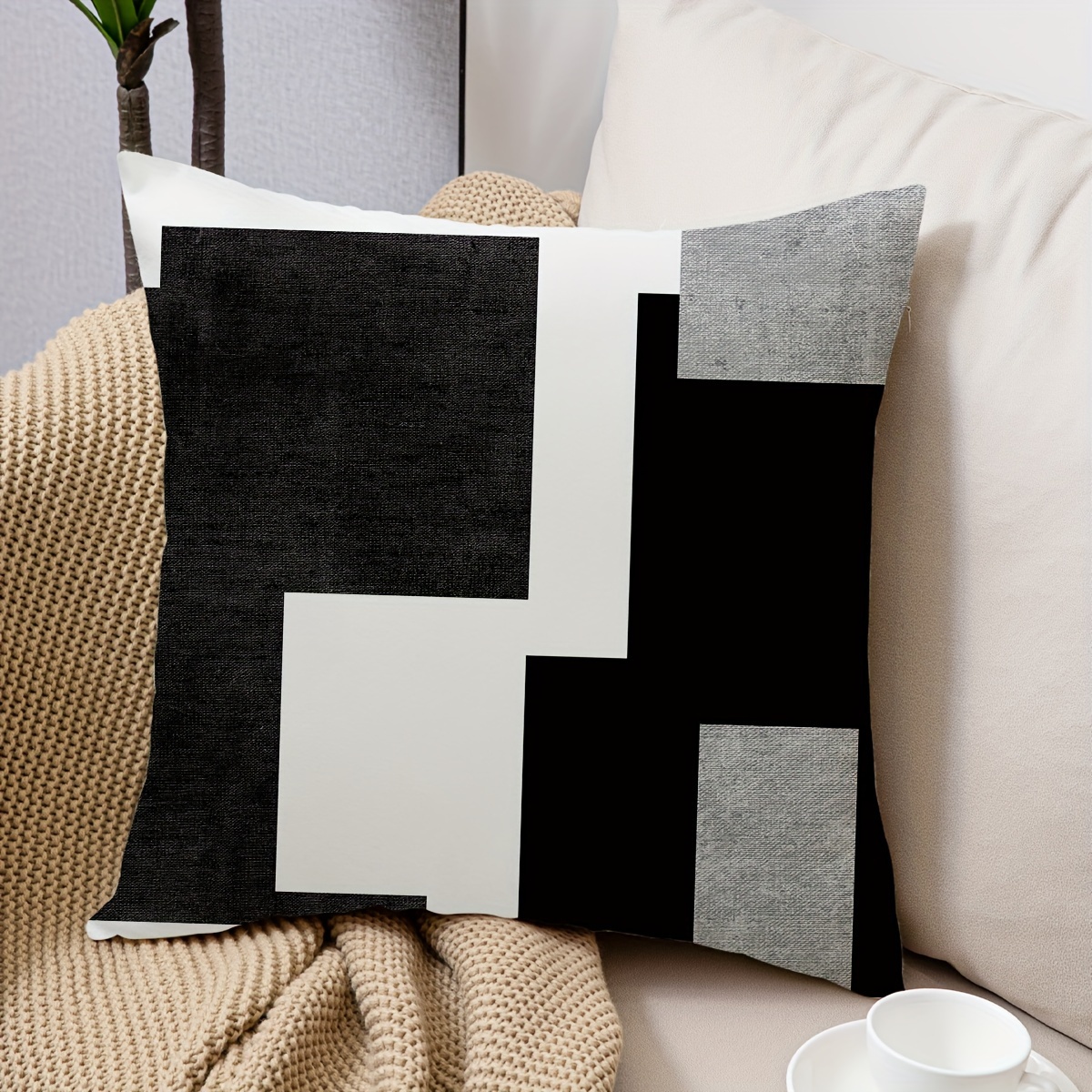 

1pc Black And White Geometric Pattern Pillowcase For Home Sofa Cushion Cover Polyester Pillow Home 18*18 Inches Pillow Core Not Included