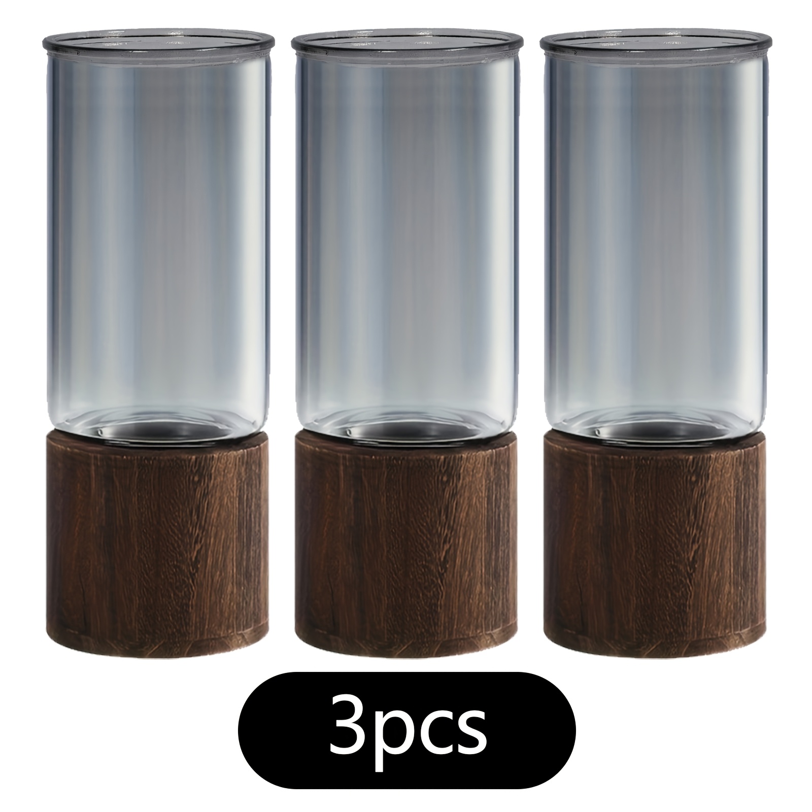 3pcs Elegant Glass Vase With Wooden Base - Perfect For Living Room & Dining Decor