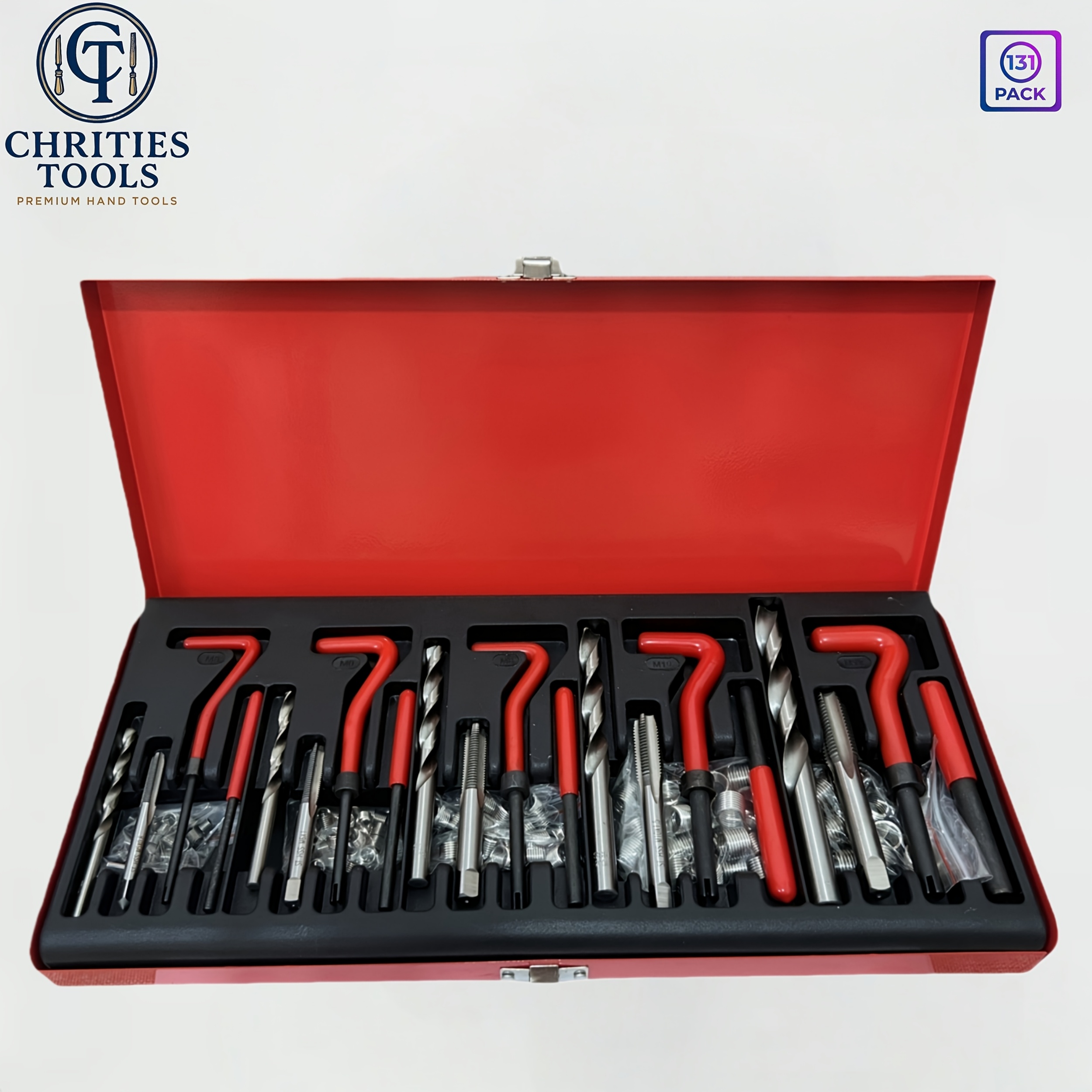 E-shop Chrities Tools 131-teiliges Reparaturwerkzeug, Professionelles Gewinde Reparaturset, Hochgeschwindigkeitsstahl Spiralgewinde Reparaturset,
