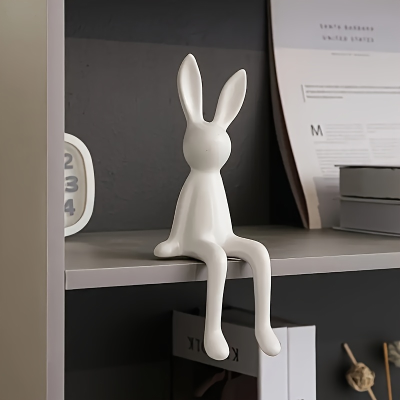 1pc cute bunny statue resin sitting rabbit sculpture modern art decor for home office indoor outdoor use no electricity needed perfect gift for   rabbit accessories details 3