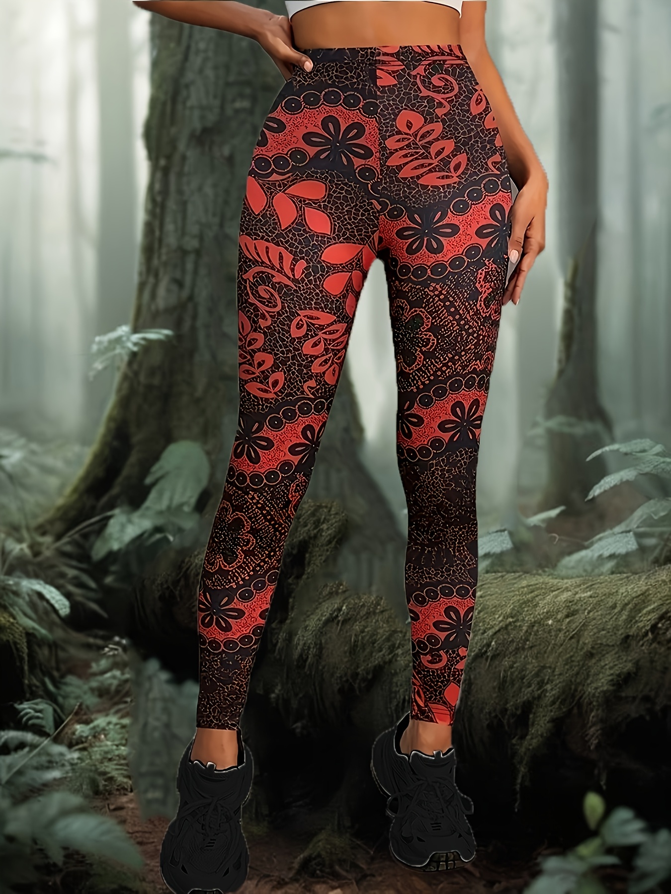 elegant women's high floral print leggings – Temu Oman