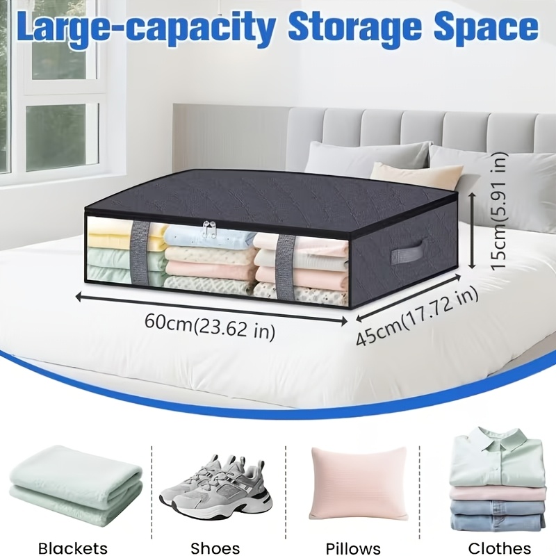 4pcs Underbed Storage Boxes with Zipper and Transparent Front