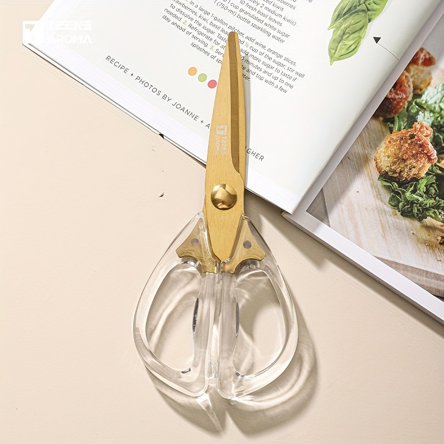 Multifunctional Kitchen Scissors - Transparent Handle, Durable And Stylish, Vegetable Meat Shears, Sewing Scissors, Kitchen Household Daily Use, Suitable For Daily Kitchen And Office, Golden