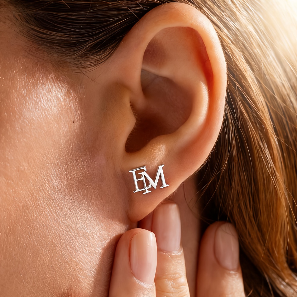 TEMU Custom Self- Initial Earrings Studs, Exquisite Letter Studs, Personalized Letter Jewelry, Suitable For Daily, Holiday, Party, And Birthday Gift