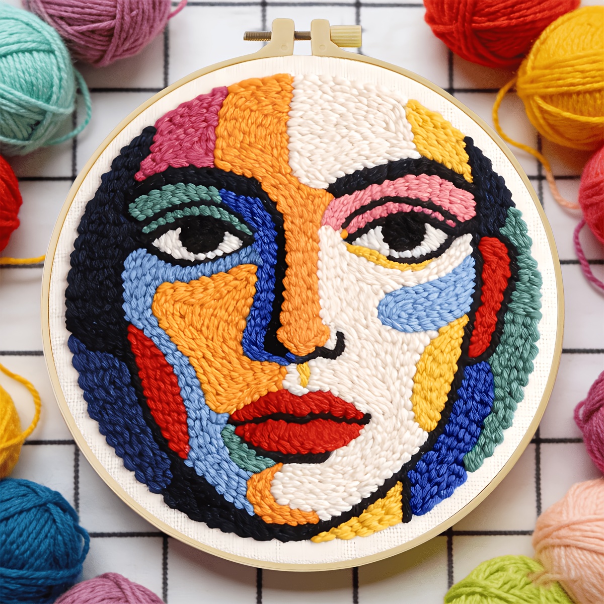 TEMU Zuoanlf Complete Punch Needle Embroidery Set Suitable For Beginners With Abstract Woman Patterns, Diy Yarn Punch Kit, Step--step Booklet &