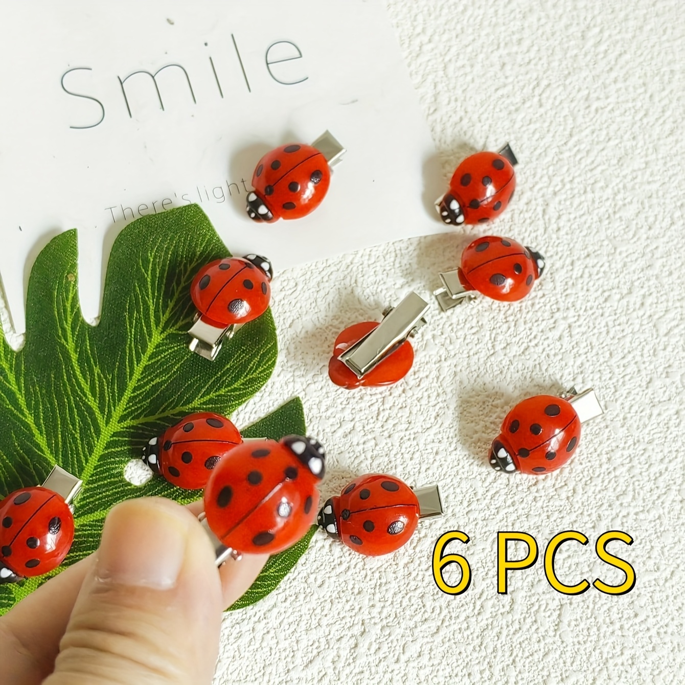 E-shop Ein 6er-Set Marienkäfer-Haarspangen für Eid al Fitr, mit roten rutschfesten Tier-Haarspangen, Insekten-Haarschmuck und