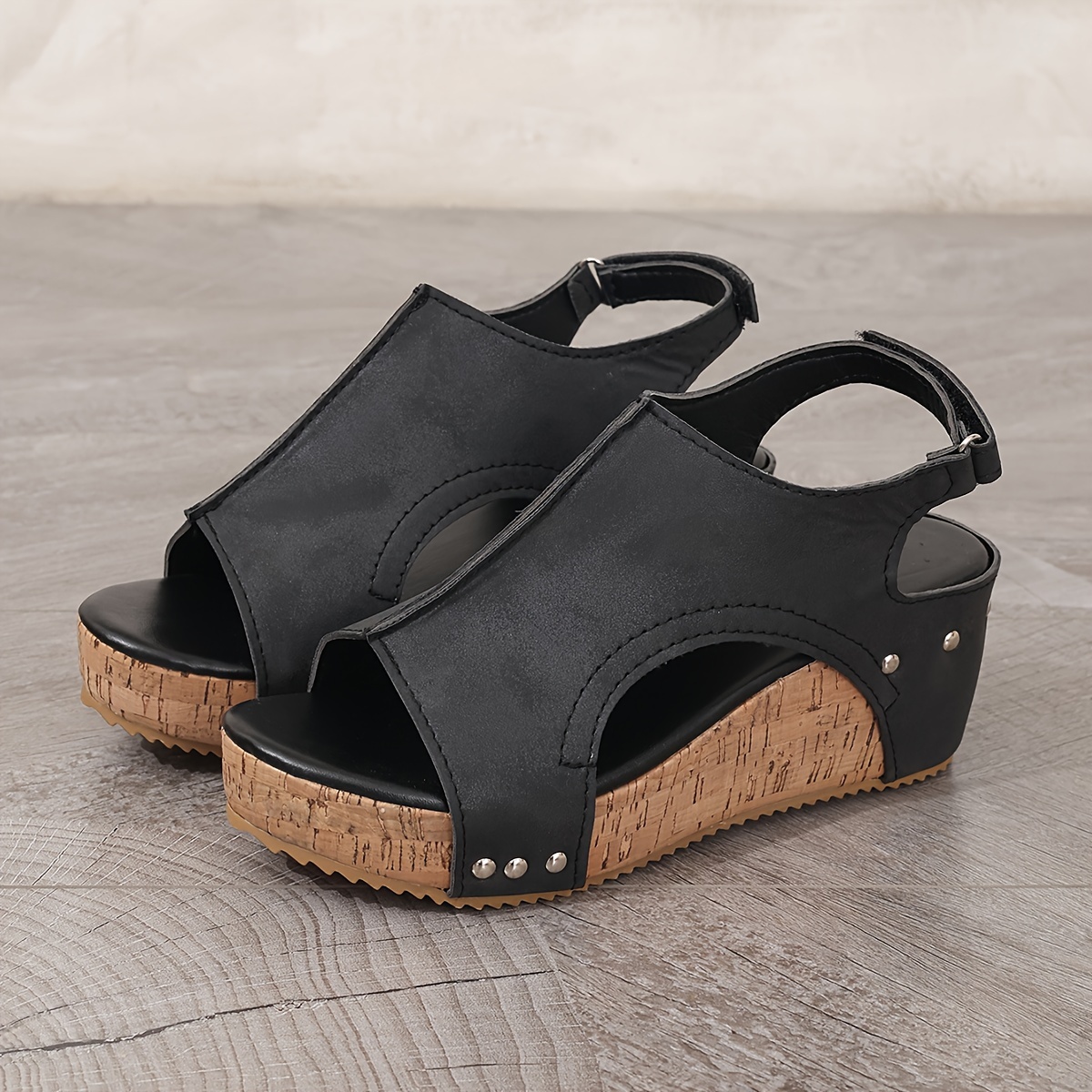 women s retro wedge sandals peep toe buckle strap slingback details 6